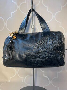 Juicy Couture Y2K Black Leather Bowling Shoulder Bag Tassel Logo Purse